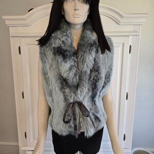 Faux Fur Collared Front Tie Vest, Size Small